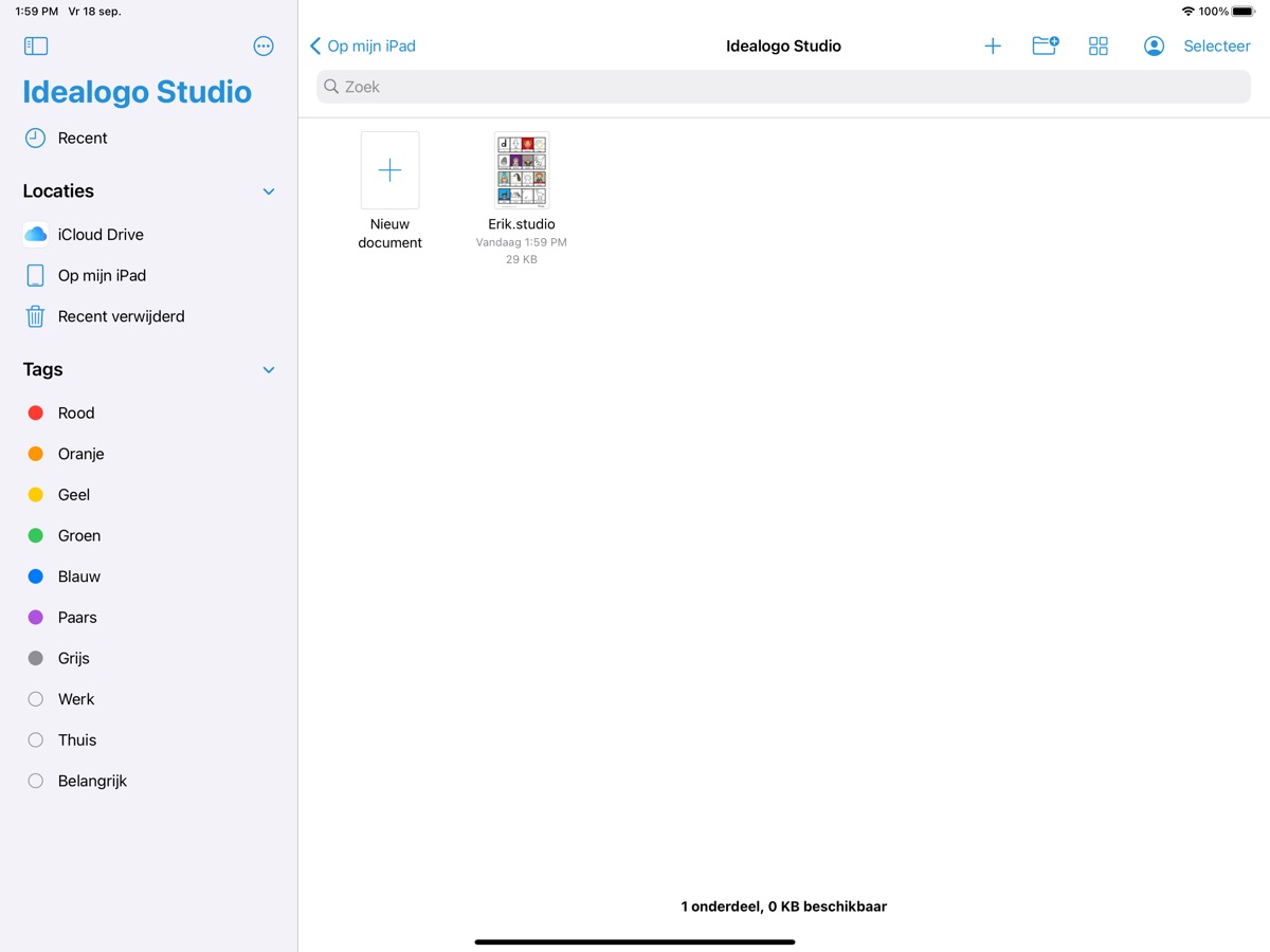 Opgeslagen werkbladen in Idealogo Studio op de iPad